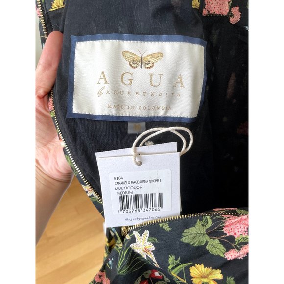 NWT Agua Bendita Caramelo Magdalena Night Cotton Mini Dress Black Floral Print M - Picture 3 of 12